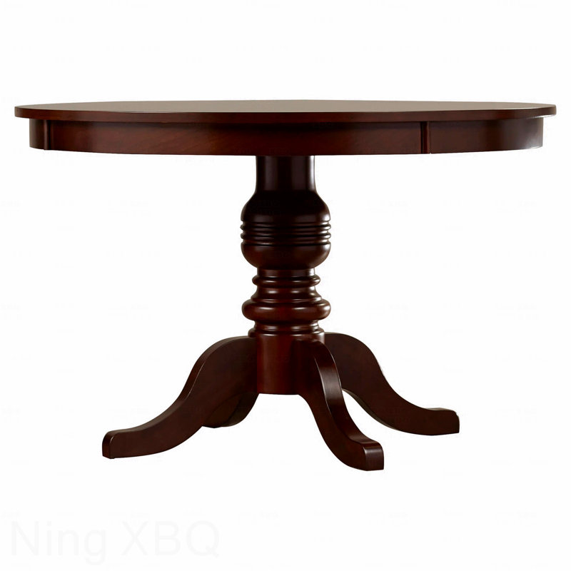 Contemporary Round Dining Table Brown Cherry Solid Wood Pedestal