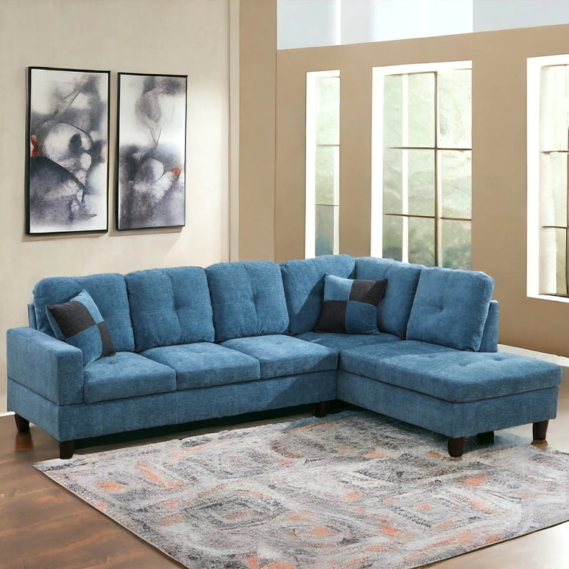 Larelle 103.5" Wide  Sofa & Chaise, Left Hand Facing, Blue Velvet