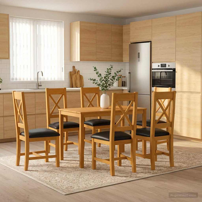 Oak Solid Wood Dining Set, 7