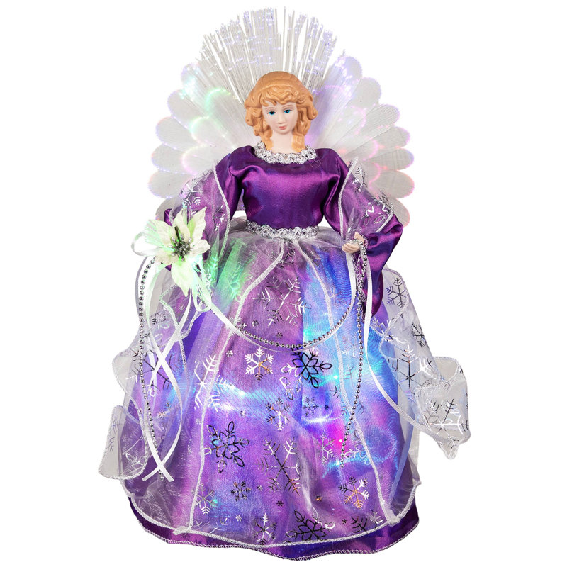 Décoration pour sommet de sapin ange en fibre optique lumineuse 13 po - mauve