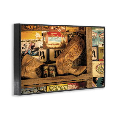 Western Boots on Shelf Framed Giclee Art by JG Studios