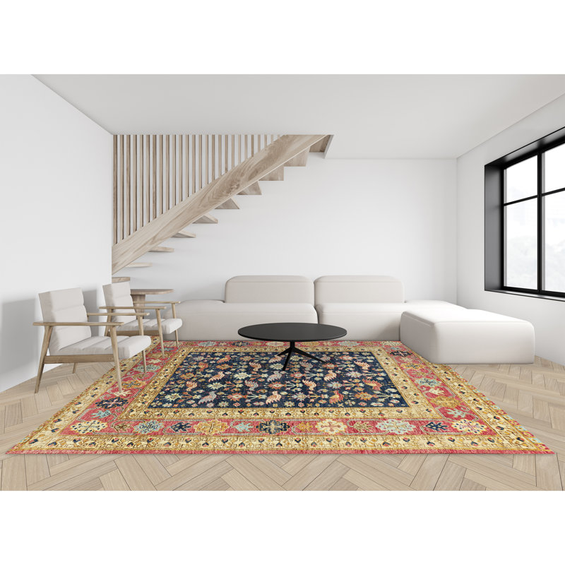 Tapis beige / rouge / bleu noué à la main de haute qualité, Rectangle 9 pi x 12 pi