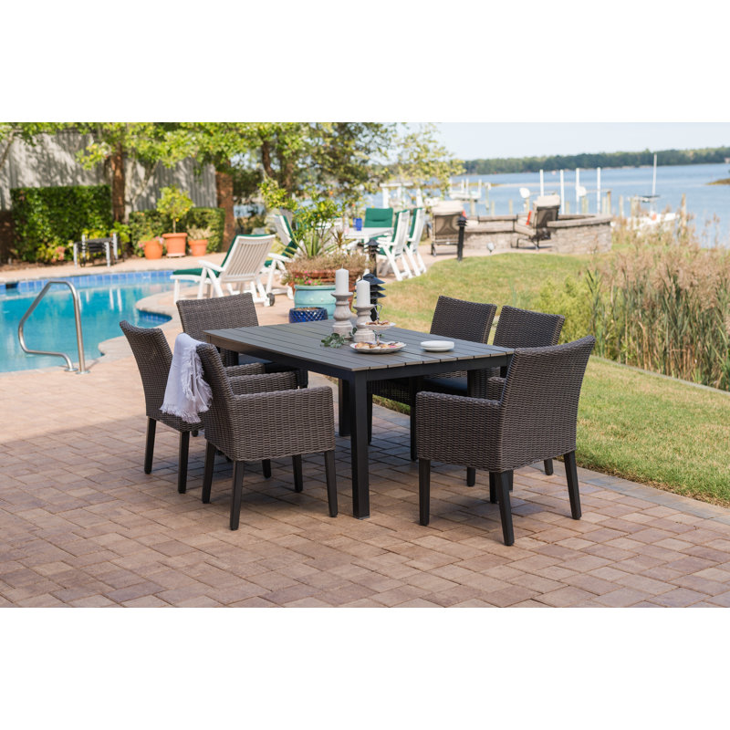 Gray and Maple Gray Aluminum Outdoor Dining Table with Resin Slat Top