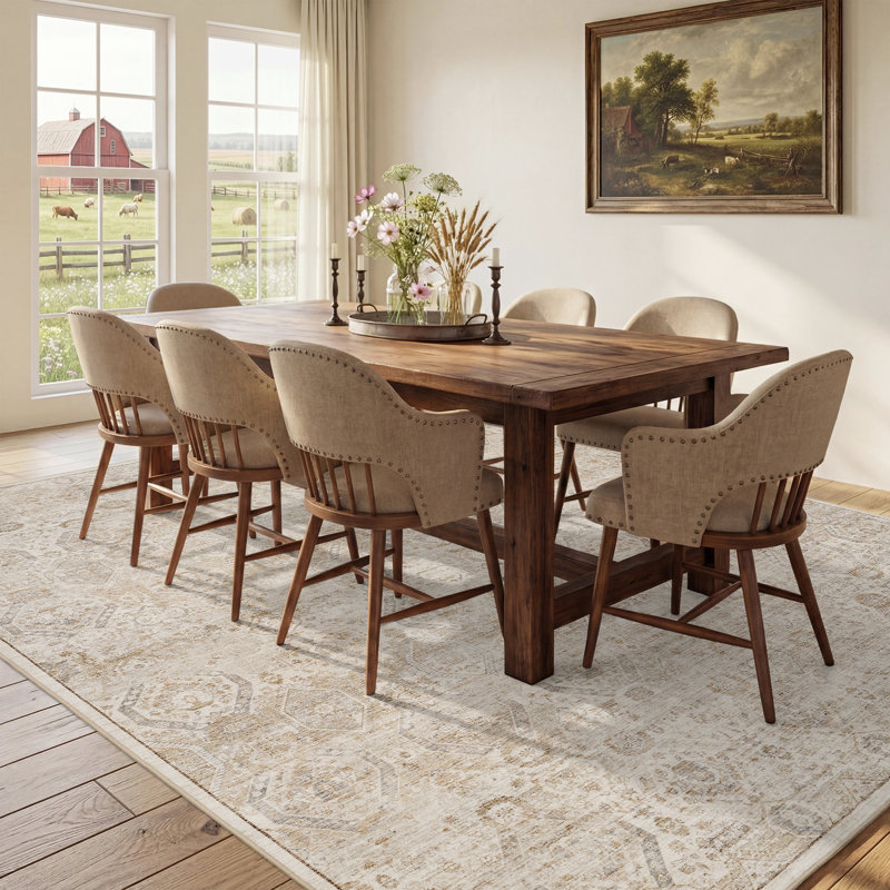 Soft Washable Vintage Distressed Beige Area Rug with Non-Slip Backing, Rectangle 9' x 12'