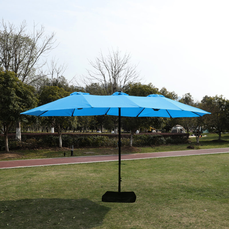 - Parasol de patio 15X9pi avec et base - Double rectangulaire bleu pour usage résidentiel