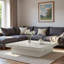 Table basse carrée en placage avec plateau coulissant et grand espace de rangement