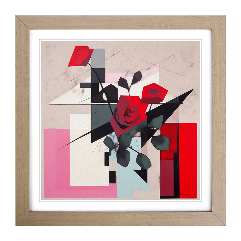 Rose Suprematism No.4 - Single Picture Frame Print on Wood, Oak