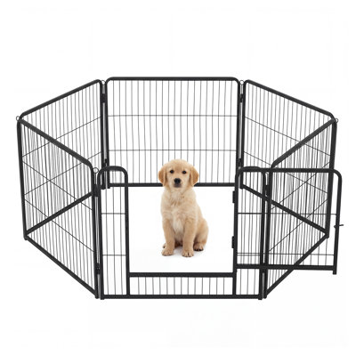 Parc pour chien en métal robuste de 6 pièces (61 cm de hauteur) avec porte, pliable et portable. Fermeture sécurisée. Résistant à la rouille. Idéal pour l'intérieur et l'extérieur, pour le jardin, le VR et autres activités de plein air. Couleur : noir.