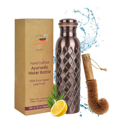 Bouteille d'eau en cuivre pur, finition diamantée, 946 ml (32 oz).