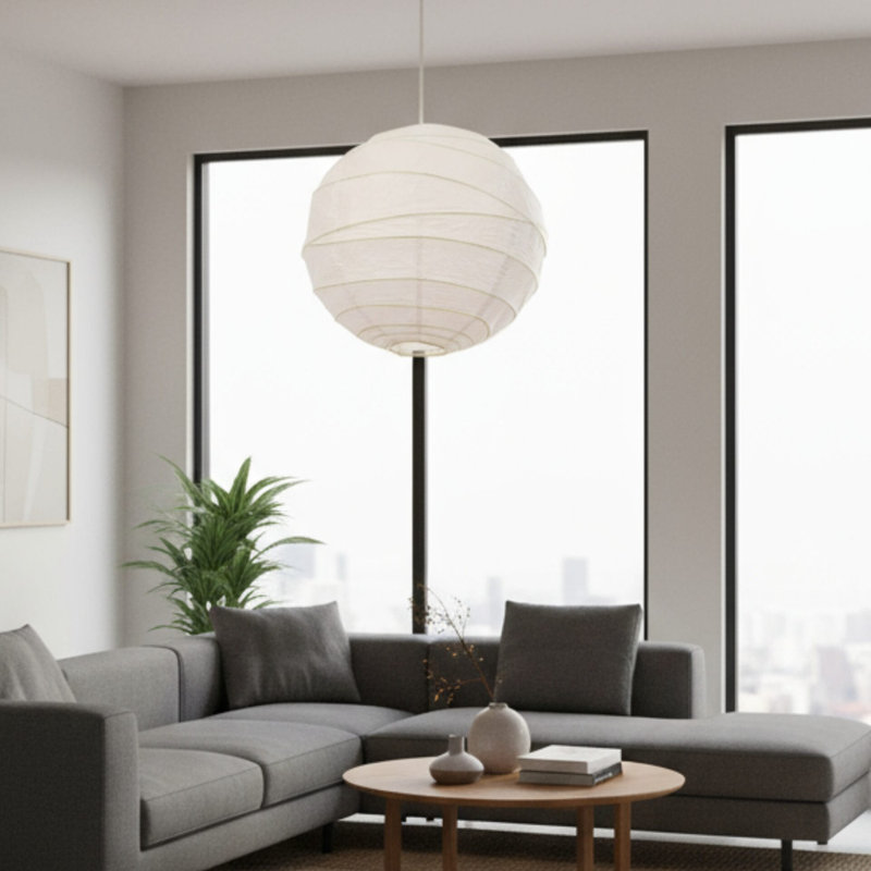 Paper Round Pendant Shade ( Clip On ) in White, 40cm H x 40cm W x 40cm D