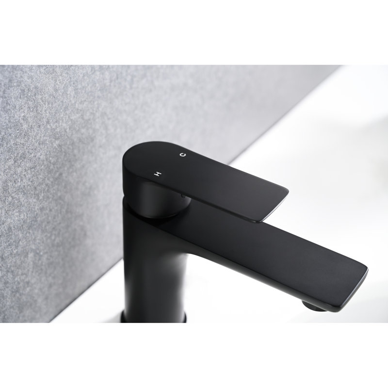 Modern Bathroom Sink Faucet In Matte Black, Single Handle, Fine Brass, Hole, Ceramic Disk Valve, Customizable Cold And Hot Water Option Superior Brass Construction, Hole Installation, Adjustable