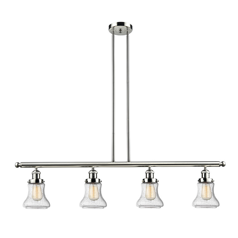 Luminaire suspendu linéaire à 4 lumières pour îlot de cuisine Edda, Grainé, Nickel poli, Compatible avec DEL