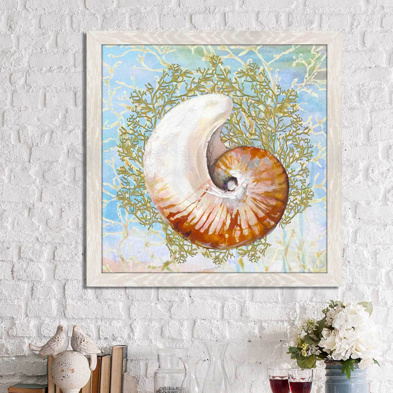 «Shell Medley I», reproduction de peinture acrylique, H 37,5 po x l 37,5 po x P 1 po, Cadre blanc