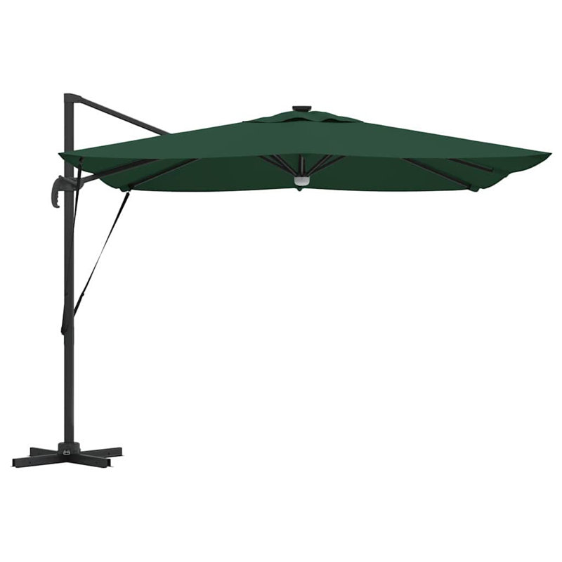Roma Parasol with LED Strip Lights Aluminium and Polyester Garden Shade, Green, 270cm H x 285cm W x 285cm D