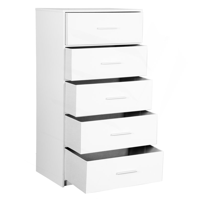 Commode 5 tiroirs avec grands tiroirs en tissu, Blanc