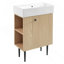 Meuble-lavabo en bois 21,6 po, armoire combinée, meuble de rangement pour salle de bain, lavabo simple en céramique, rangement à gauche-739497512