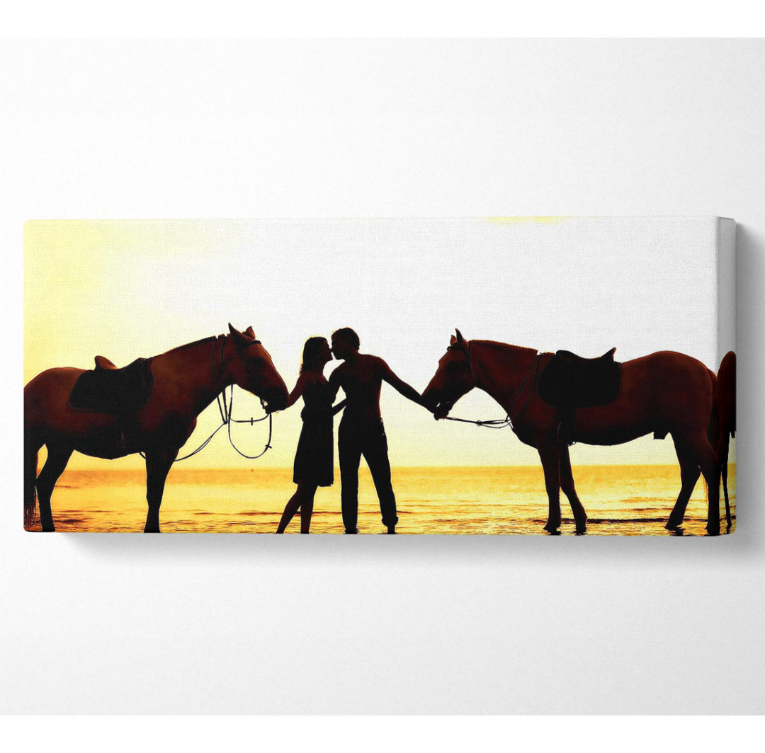 Riding Horses On The Beach - Panorama-Kunstdrucke auf Leinwand