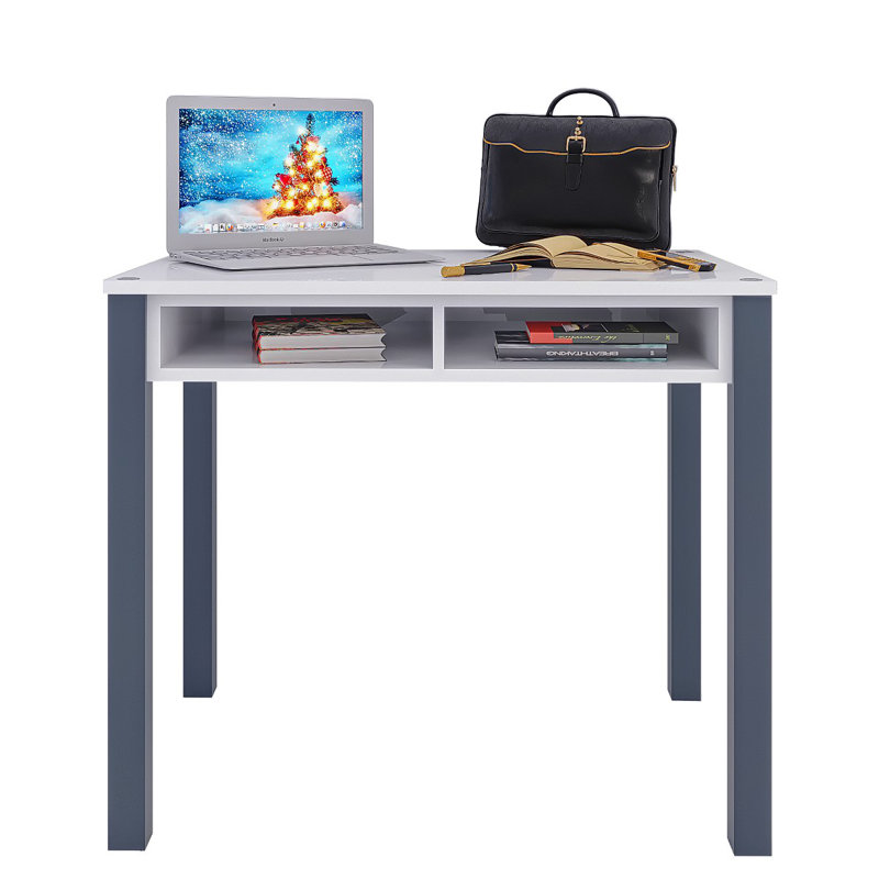 Bureau d'écriture avec tiroirs - Petit bureau - 35 po de long avec 2 tiroirs - Bureau gris - Facile à assembler - Petit bureau d'ordinateur pour petits espaces - Parfait pour écrire ou comme meuble-lavabo blanc
