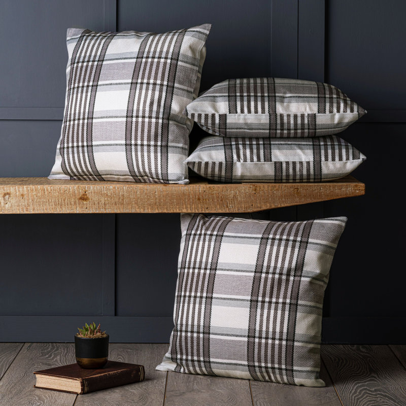 Eldorado Plaid Square Throw Pillow Cover, Grey