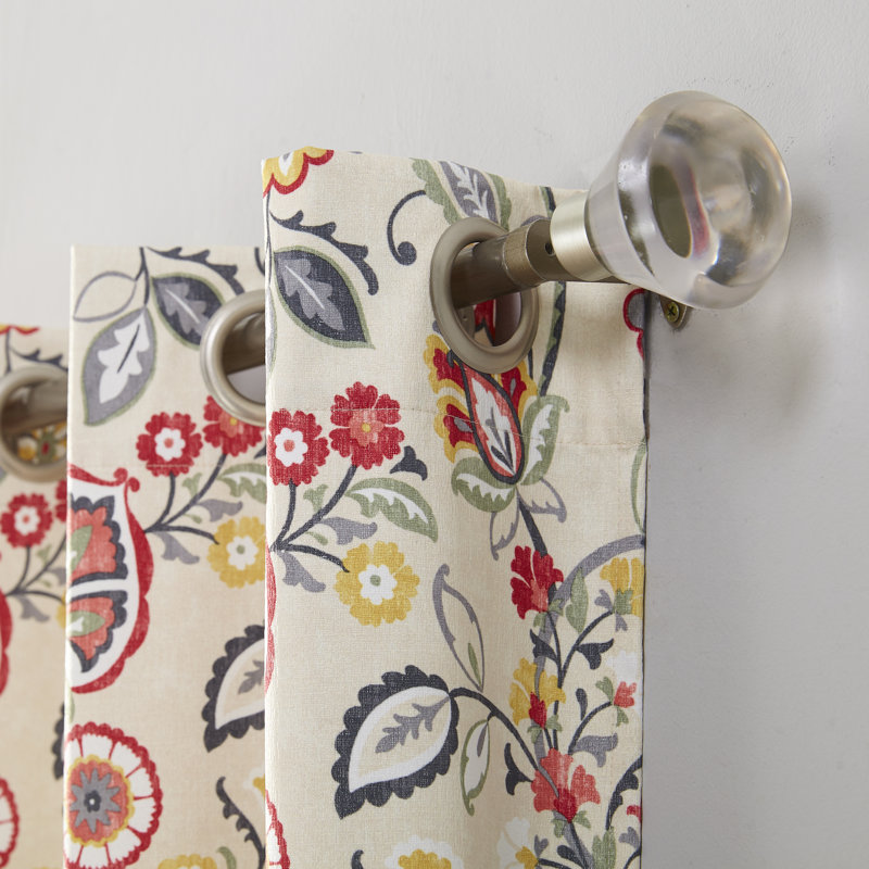 Curson Botanical Print Thermal Insulated Room Darkening Grommet Curtain Panel, Beige, 40"W x 95"L