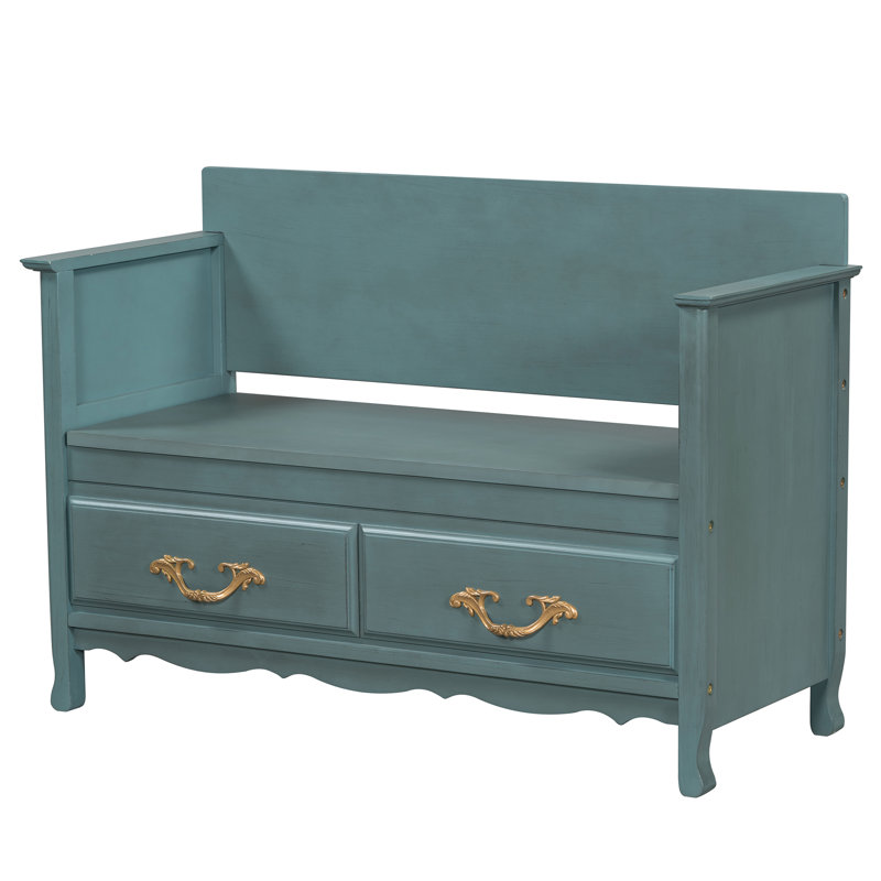 Upholstered Flip Top Storage Bench, Antique Turquoise