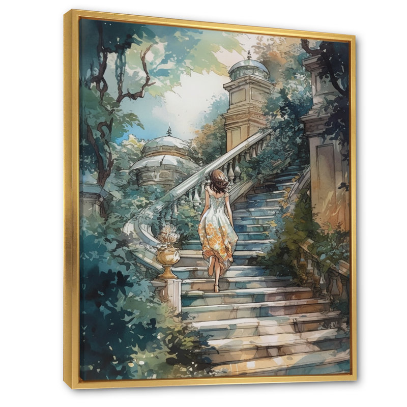 Impression sur toile, "Stunning Girl" par The Stairs III, H 20 po x l 12 po x P 1 po, Cadre flottant doré