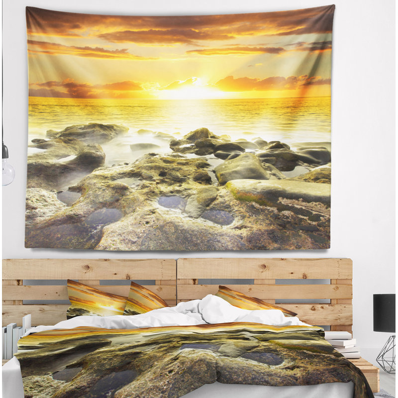 Tapisserie de plage bord de mer orange, H 50 po x l 60 po