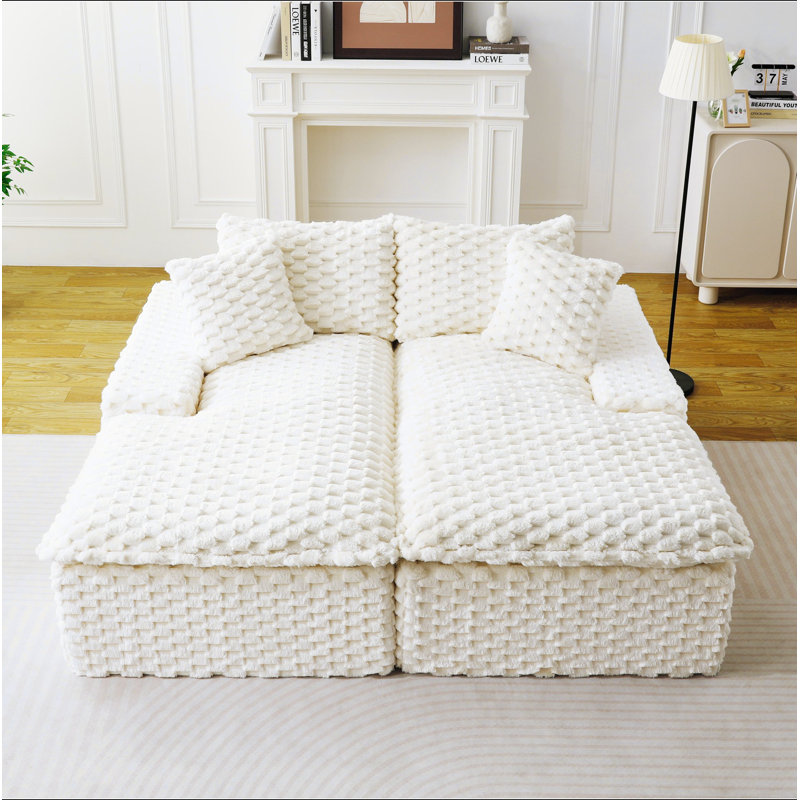 Canapé-lit double Turvet Velvet, Polyester blanc