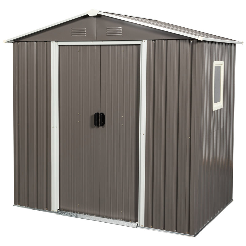 6Ft X 5Ft Gray Outdoor Metal Shed - Galvanized Iron Build, Strong And Long-Lasting, Punched Vents, Sliding Door With Padlock, Easy Assembly, Protected Steel For Outdoor, Structure, Construction, To