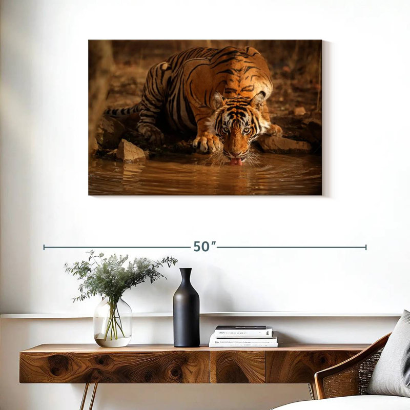 Brampt Drinking Wild Tiger, 24" H x 36" W