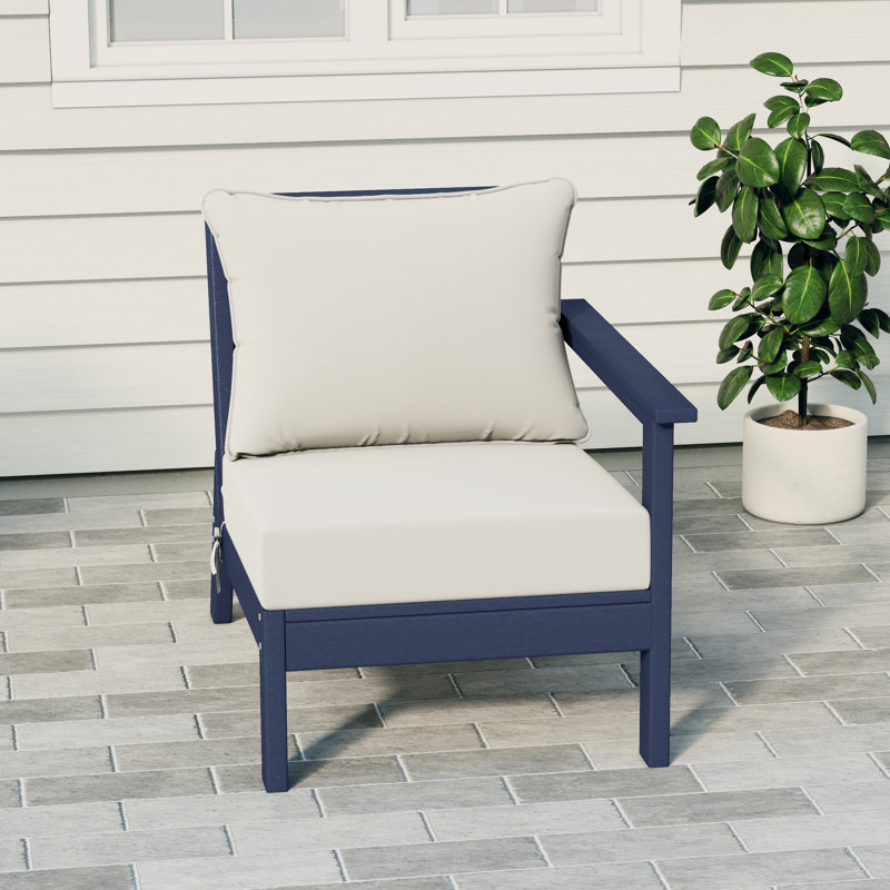 Deep Seating Right Arm Chair With Cushions, White, Navy Blue