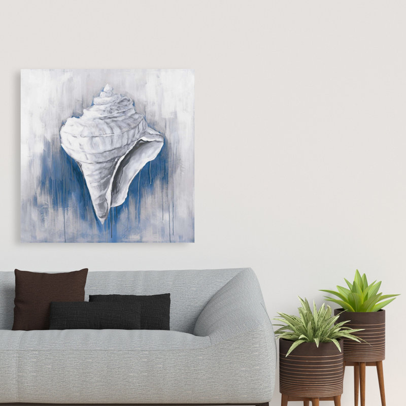 Blue Conical Shell - Marine Bathroom Canvas Home Decor Art