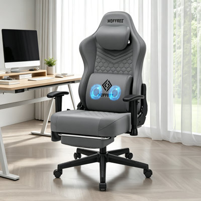 HOFFREE Gaming Chair Suede Fabric With Pocket Spring Cushion Massage Gaming Chairs With Footrest 165° Reclining Game Chairs For Adults Ergonomic Computer Chair For Gaming Office