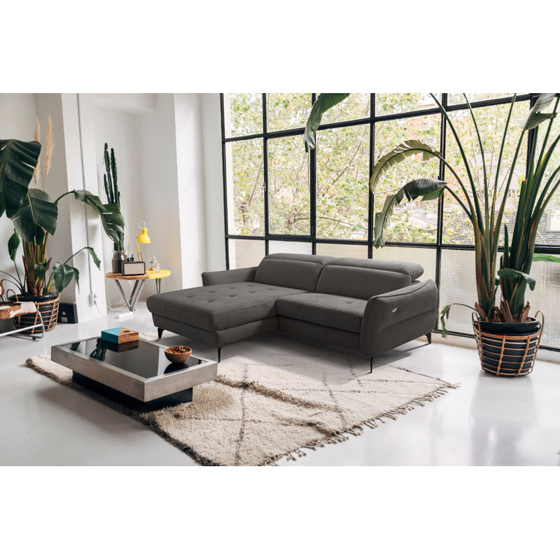 Morpeth Power Reclining Upholstered Corner Sofa in Chenille Fabric with Adjustable Headrests, Left Hand Facing, Grey