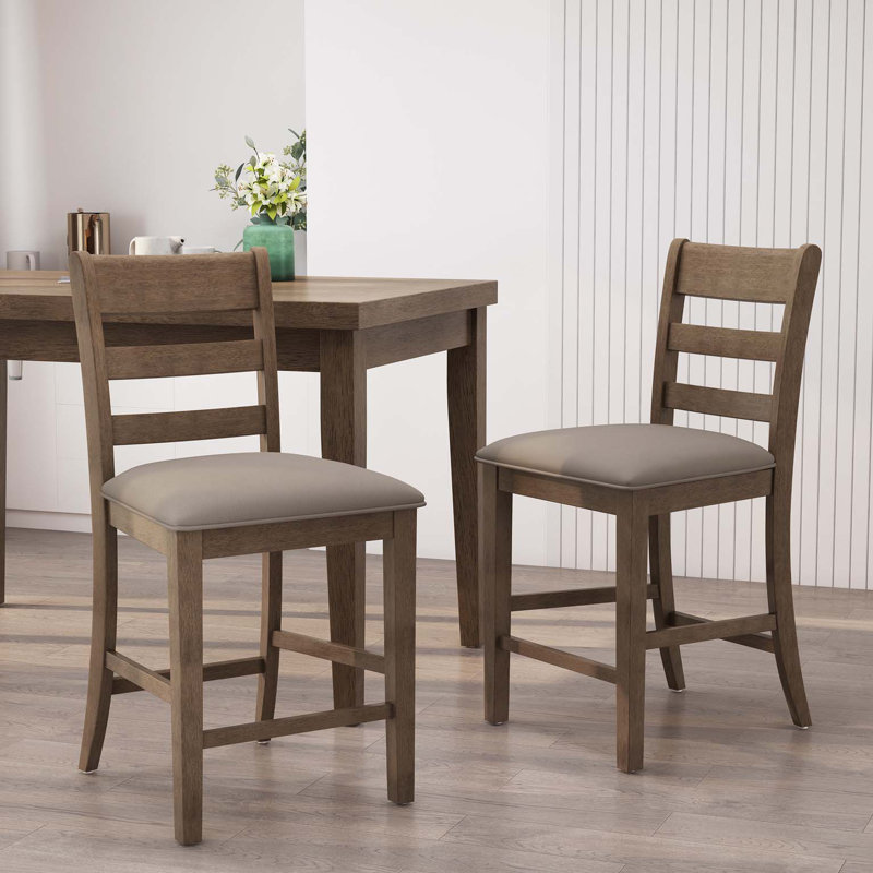 Tabourets de comptoir en bois rembourrés Farmhouse, ensemble de 2