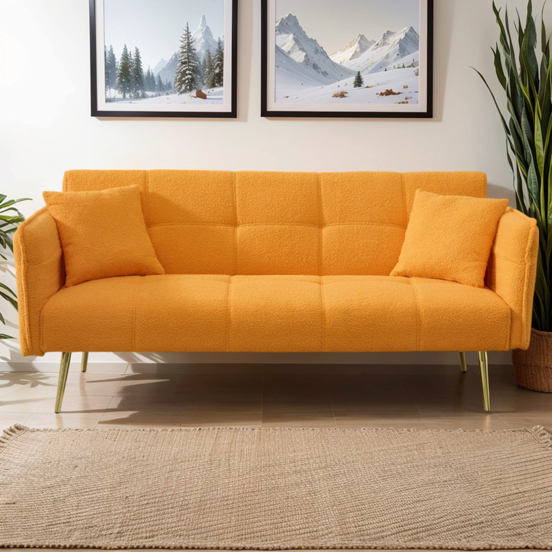 Convertible Futon Sofa Bed with 2 Pillows – Adjustable Velvet Loveseat Sleeper Sofa, Space-Saving Convertible Couch Bed, Easy to Clean, Foam Cushioned – Perfect for Living Room, Bedroom & Small Apartments