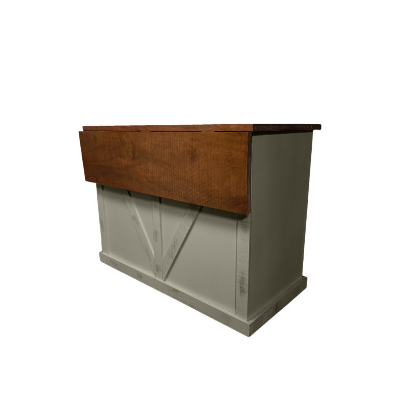 Farmhouse 60" Solid Wood Kicthen Island with trash bin compartment and Drop Leaf, Soft White
