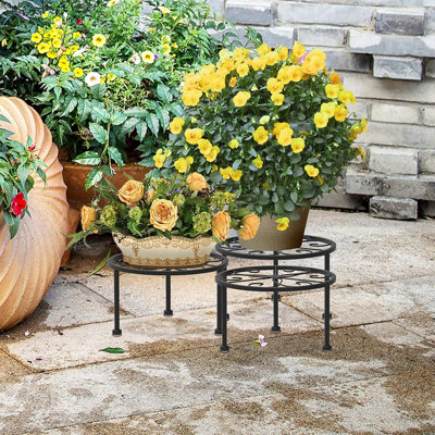 3 Pack Black Plant Stand, Outdoor Metal Planter Holder, by Charlton Home