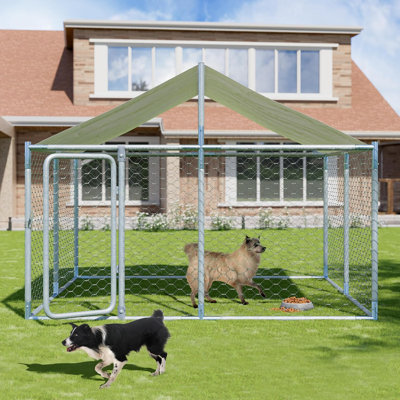 Grand chenil d'extérieur pour chien 7,5 pi avec toit, niche pour chien robuste, chaînette galvanisée avec verrou sécuritaire