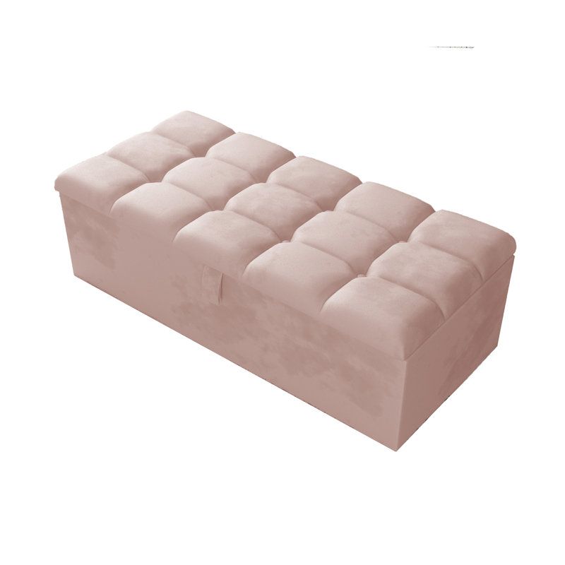 Klingler 102 cm W Velvet and Foam Padding Rectangle Geometric Ottoman with Storage, Royal Blue