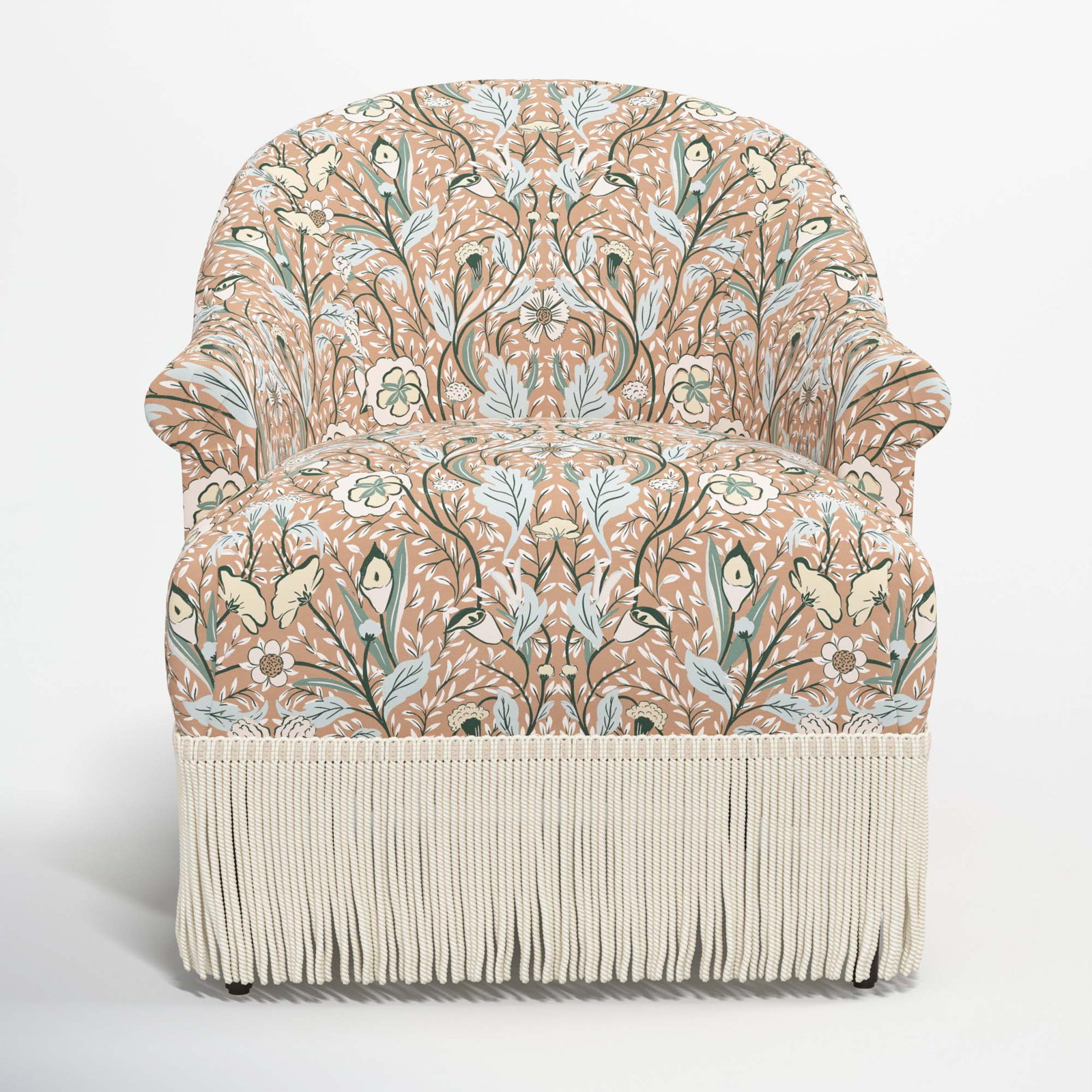 Callie Barrel Chair, Morris Botanical Peach, Ivory