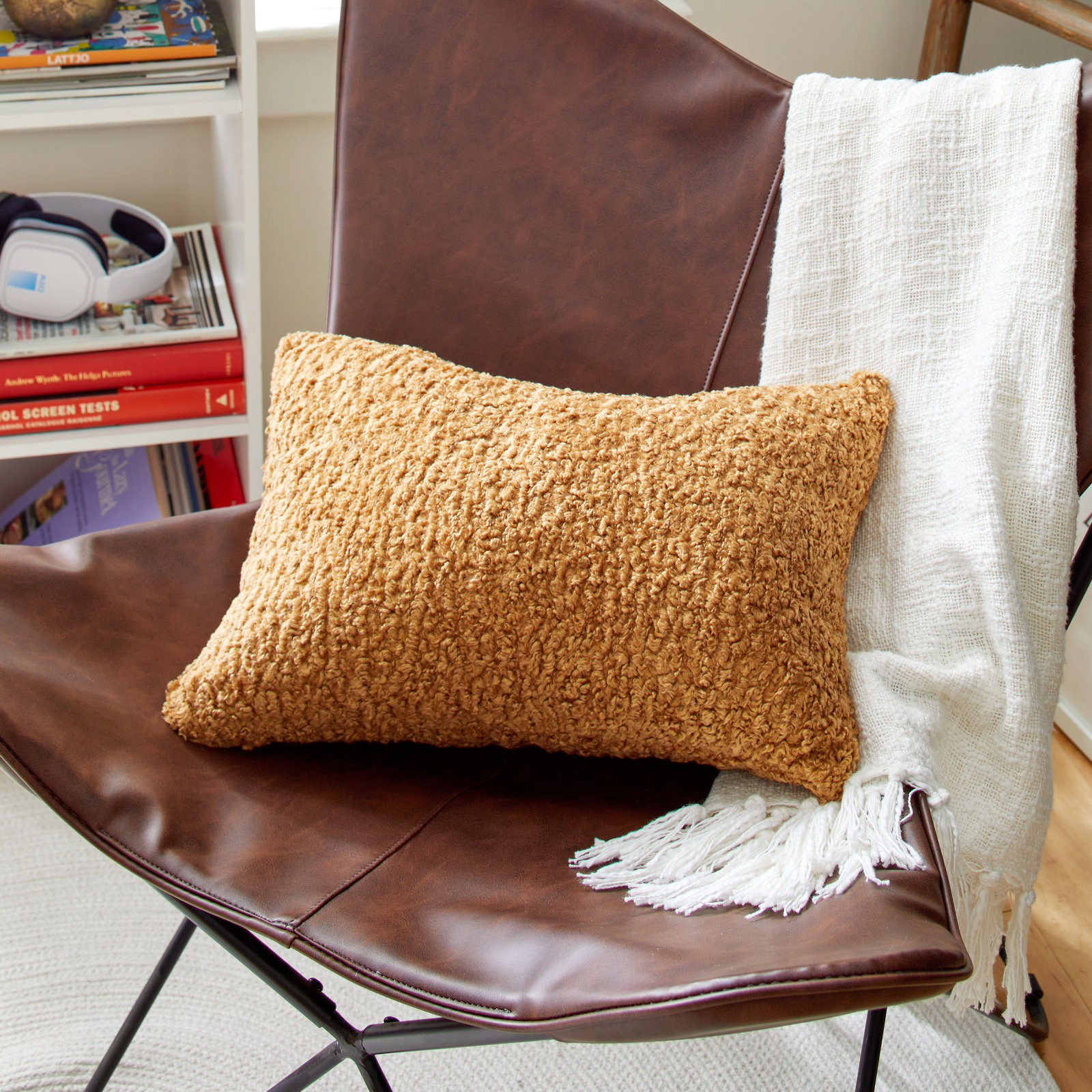 Zhara Lumbar Throw Pillow, 14" H x 24" W x 6" D, Zazzle Camel