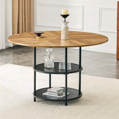 Table de salle à manger ronde moderne épissure avec rangement double couche (47,3 po)