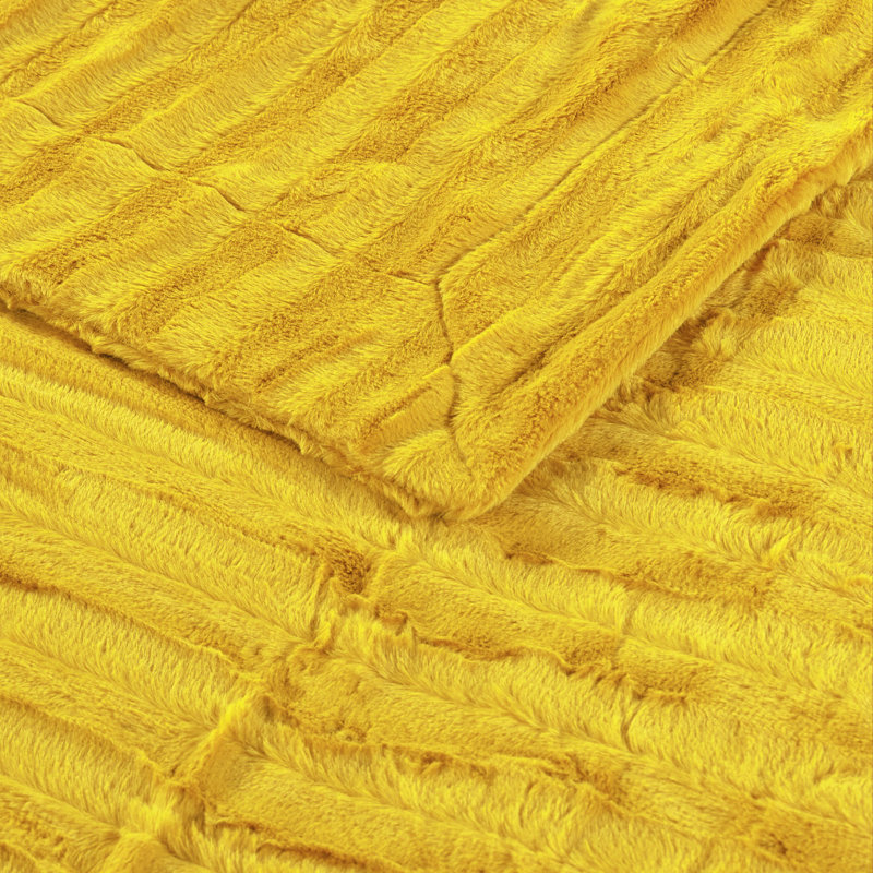 Derby Double Sided Faux Fur Throw, Lemon, 60" W x 80" L