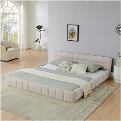 Structure de lit tapissier avec tissu chenille épais, tête de lit moderne et plateforme solide pour plus de confort et de style, aucun sommier tapissier n'est nécessaire