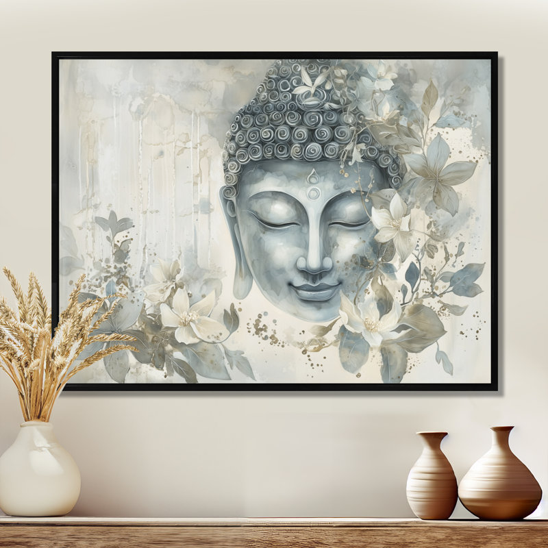 Bouddha gris murmurant le chemin du bouddhisme III - art mural bouddhisme, H 24 po x l 32 po, Noir