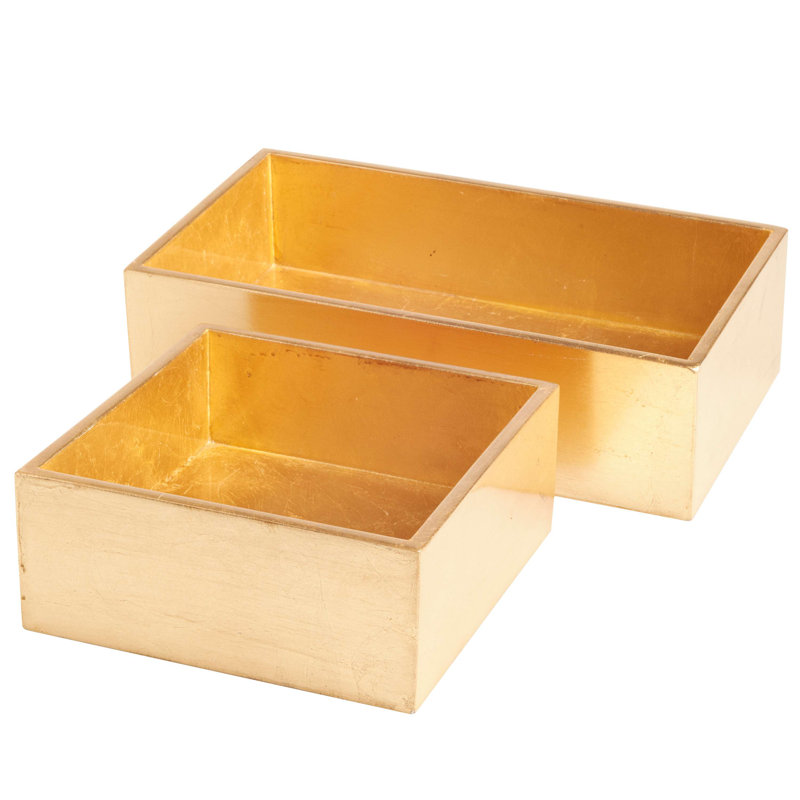 Gold Foil Modern Wood Napkin Holder Set