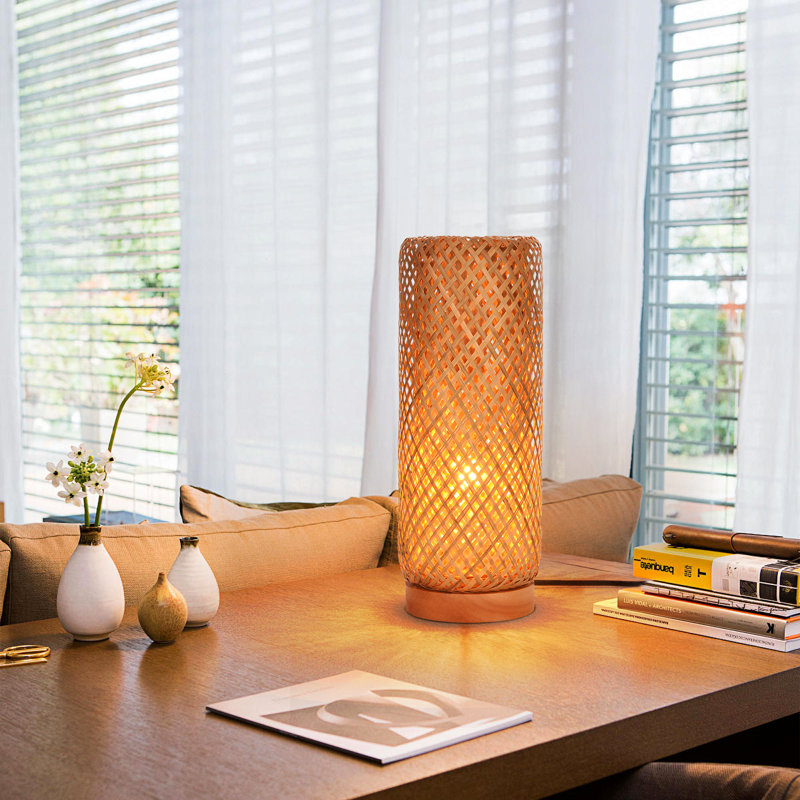 Vintage Bamboo Woven Table Lamp for Bedside