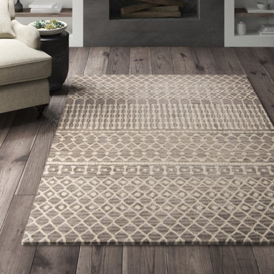 Tapis gris foncé / ivoire en laine tissé à plat à la main Jeannine