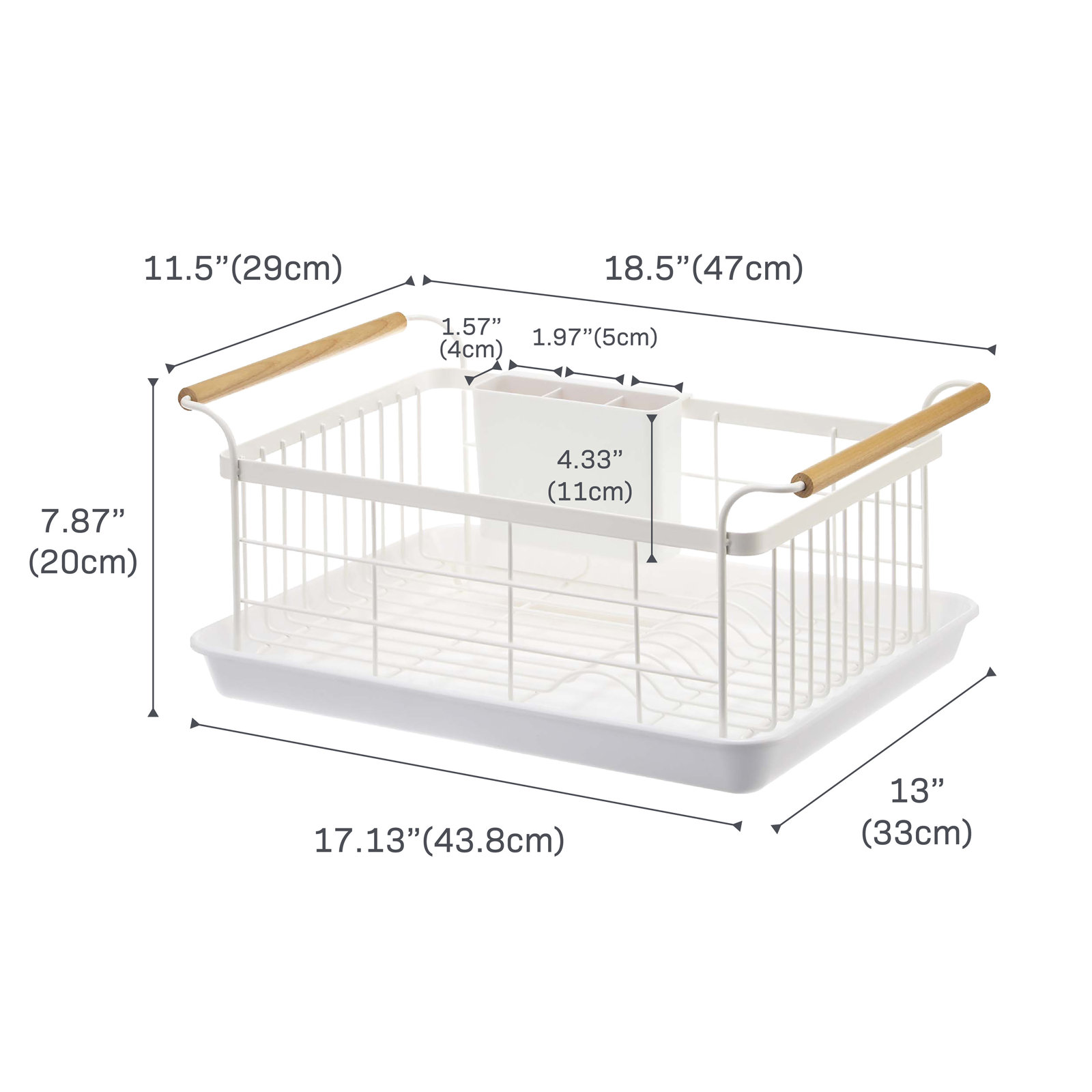 Yamazaki Home Tosca Dish Rack With Removeable Drainer Tray - Steel - Wood, White